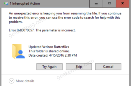 Fix - Error 0x80070057: The Parameter is Incorrect in Windows 10