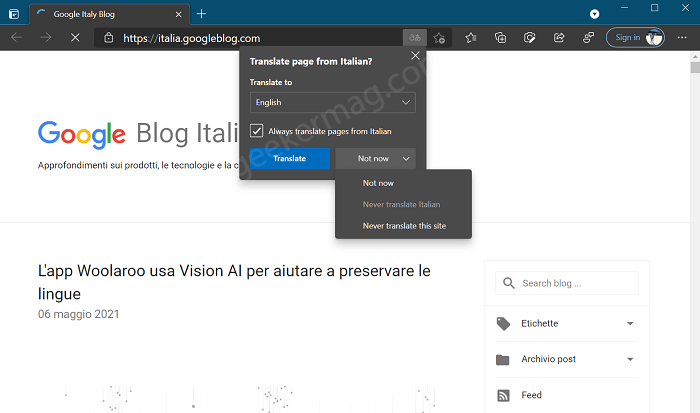 Translate page from italia