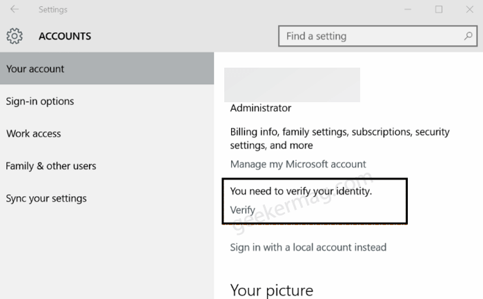 You need to verify your identity on this PC