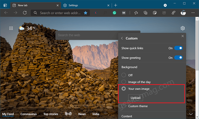 How To Set Custom Background In Microsoft Edge New Tab Page