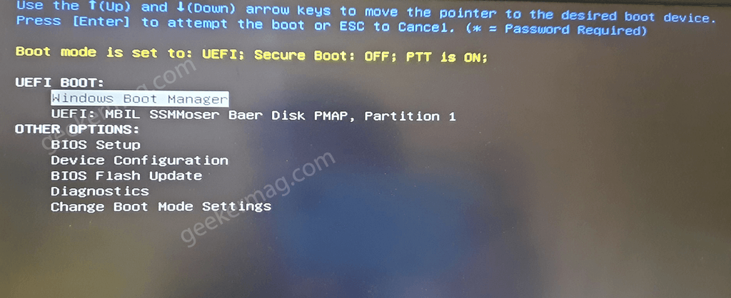 Select Bootable Windows 11 USB from the boot menu to install Windows 11