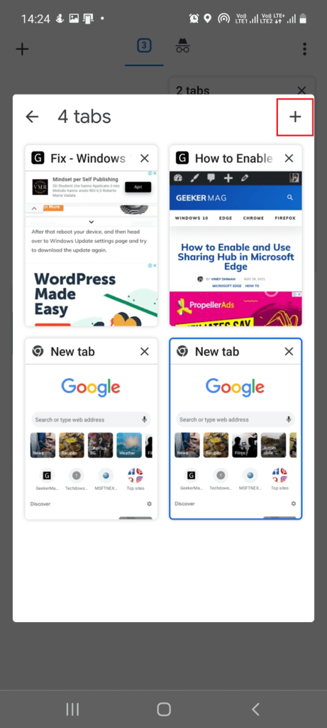 create new tab in tab group in chrome for android