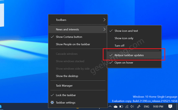 reduce taskbar updates in Windows 10