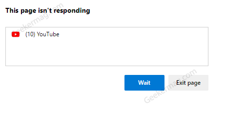 The page isn't responding in microsoft edge