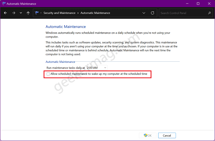 Allow scheduled maintenance to wake up my computer at the scheduled time