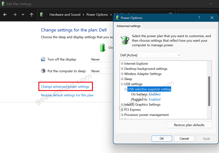 USB Selective suspend setting