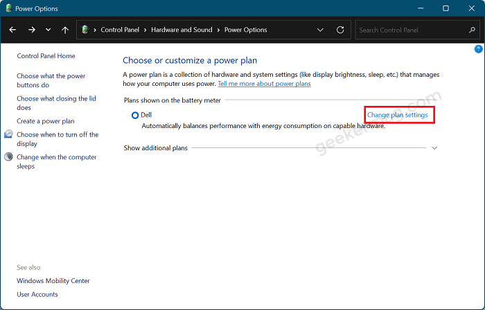 change plan settings control panel