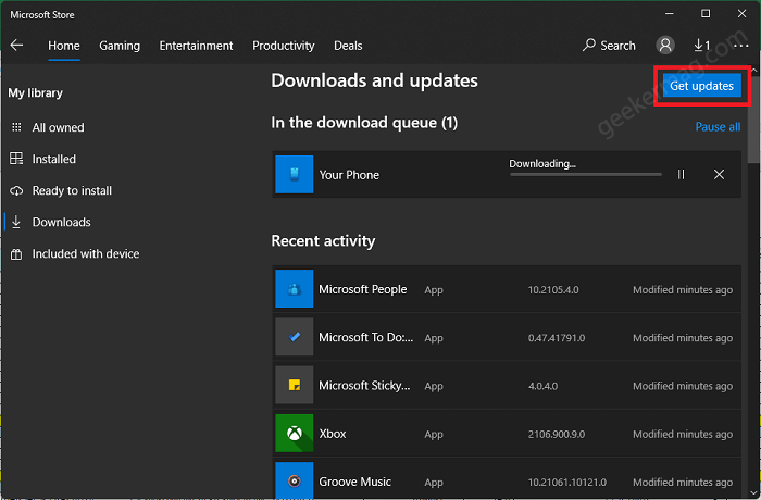 get updates microsoft store