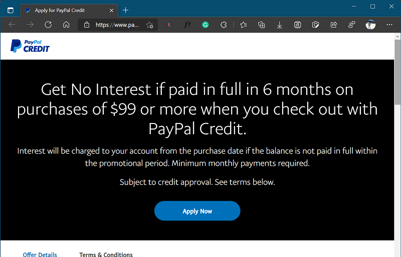 Paypal credit - app like klarna