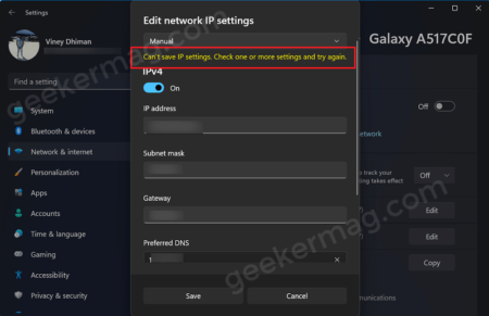 Fix - Can't save IP settings error in Windows 11