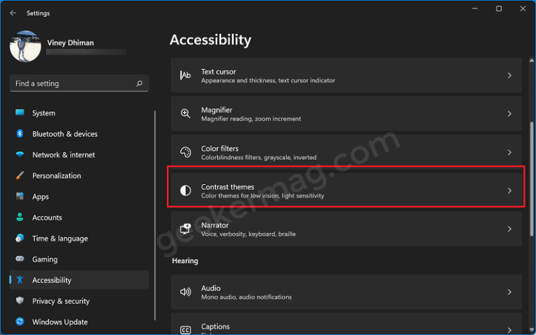 How To Enable/Disable High Contrast Theme In Windows 11