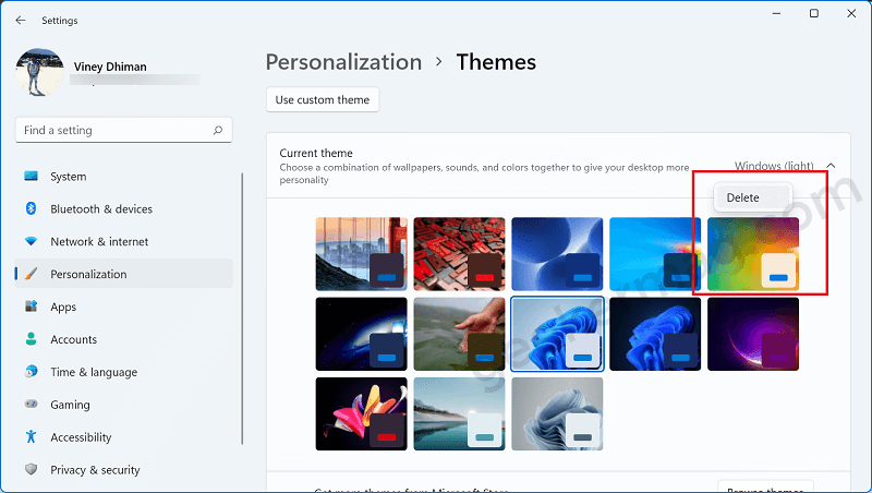 Delete theme in windows 11