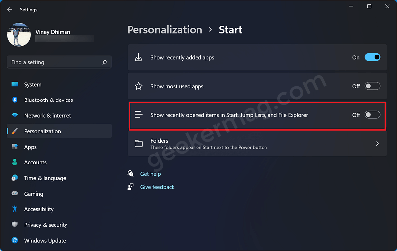 How to Remove Recommended  Recently Opened  Files from Windows 11 Start Menu - 67