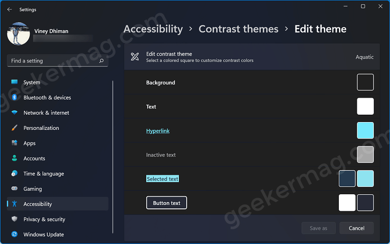 edit high contrast theme in windows 11