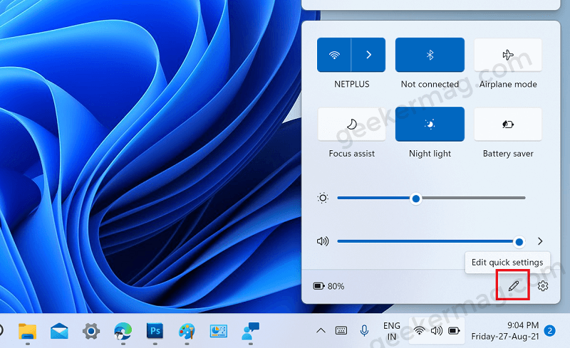 edit quick settings panel in windows 11