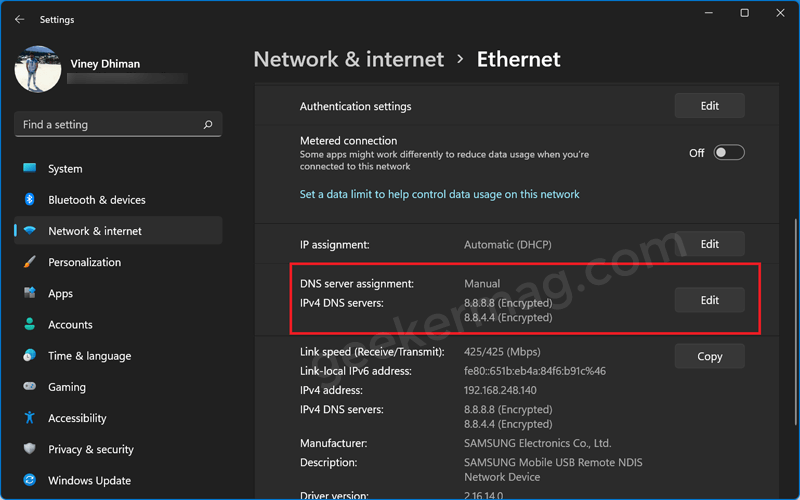 successfully changes DNS in Windows 11