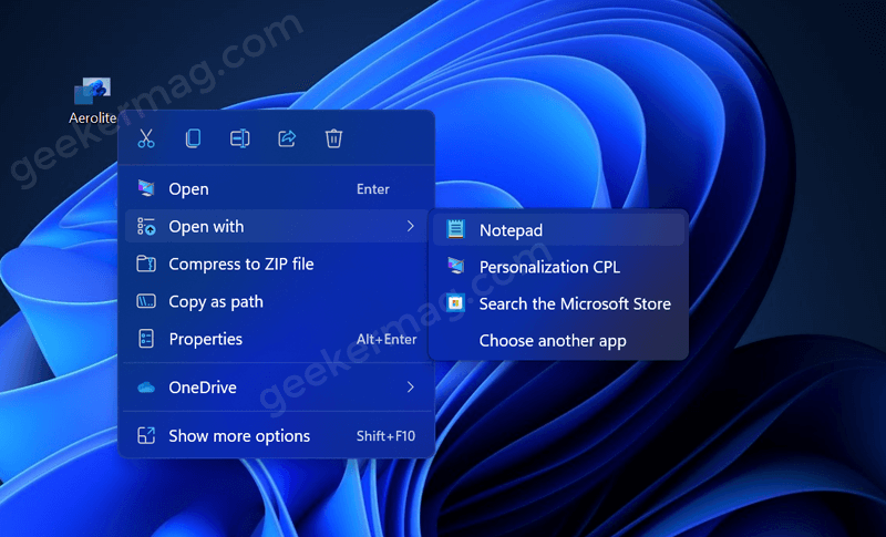 Open aero theme with notepad