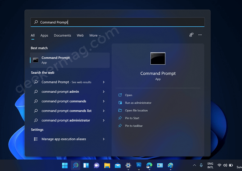 Open COmmand prompt in Windows 11