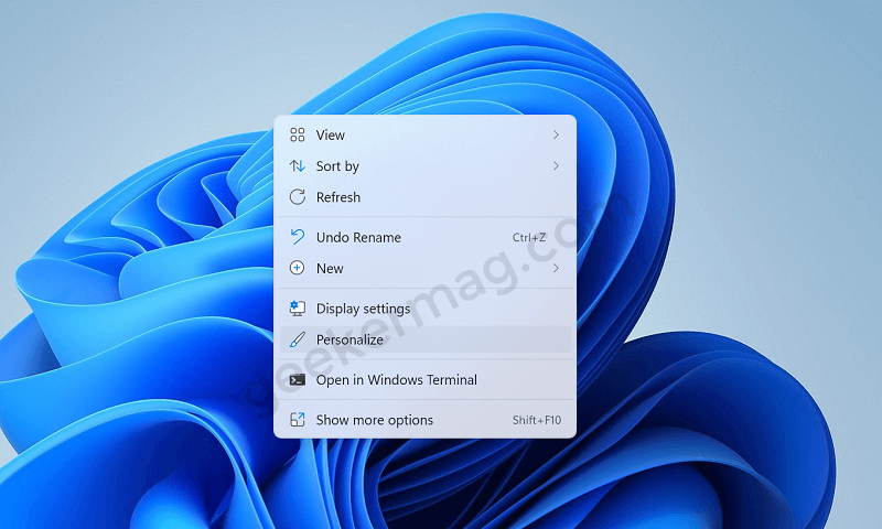 personalize option in windows 11 desktop context menu