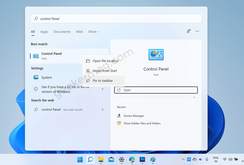 Pin app to taskbar of WIndows 11