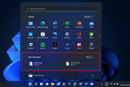 How to Remove Recommended (Recently Opened) Files from Windows 11 Start Menu