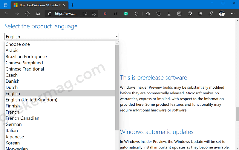 Select Product language of Windows 11