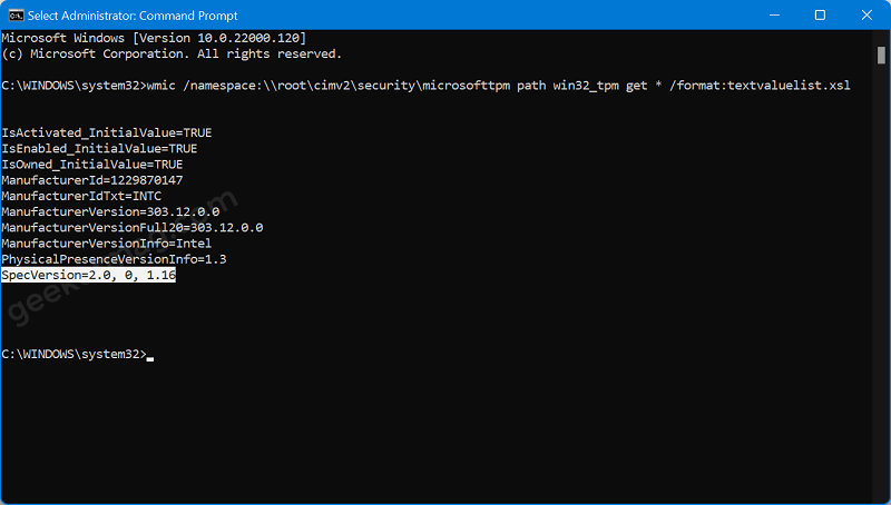 Check If Your PC has TPM 2.0 using Command Prompt