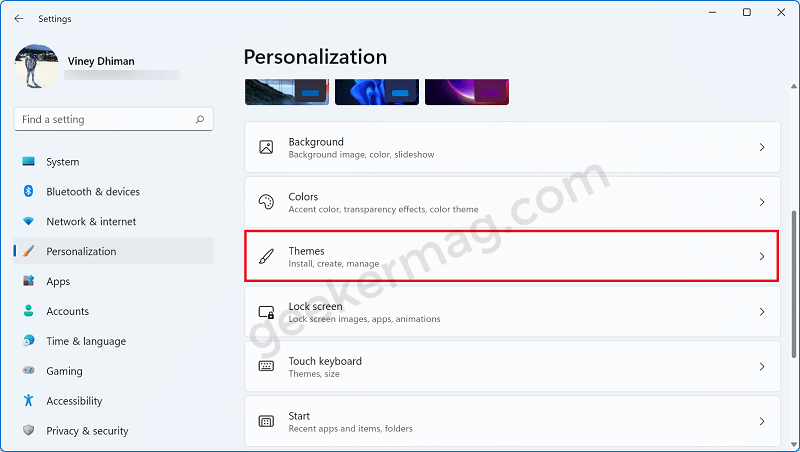 Windows 11 personalization settings page