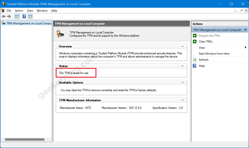 Check If Your PC has TPM 2.0 using TPM Manufacturer information