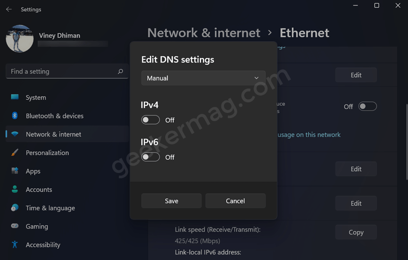 Turn On IPv4 and IPv6 DNS Settings in Windows 11