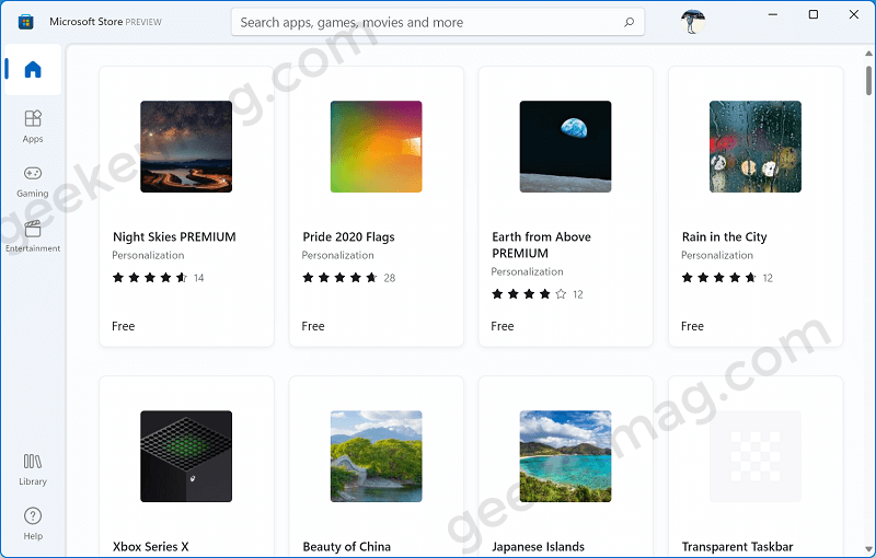 Windows 11 theme section in Microsoft Store