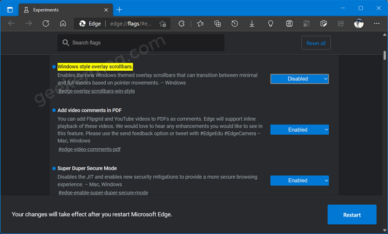 How to Enable Overlay Scrollbars for Microsoft Edge in Windows 11 - 64