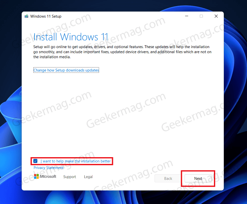 I want to help make the installation better in windows 11 setup