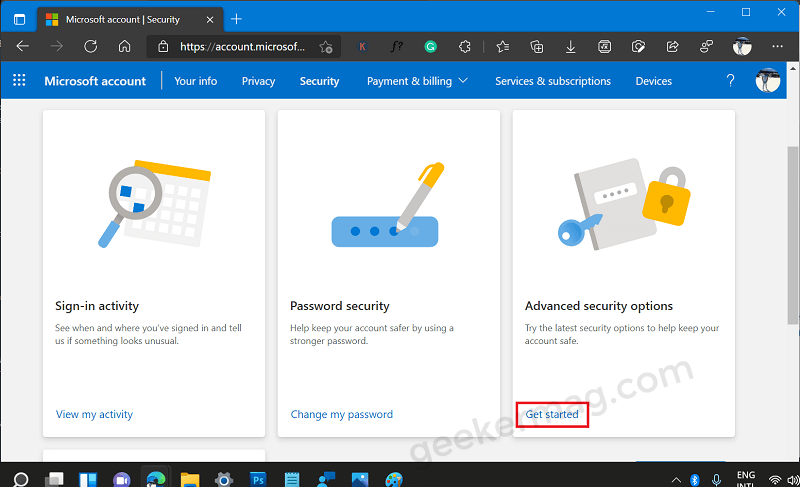 advanced security options in microsoft account