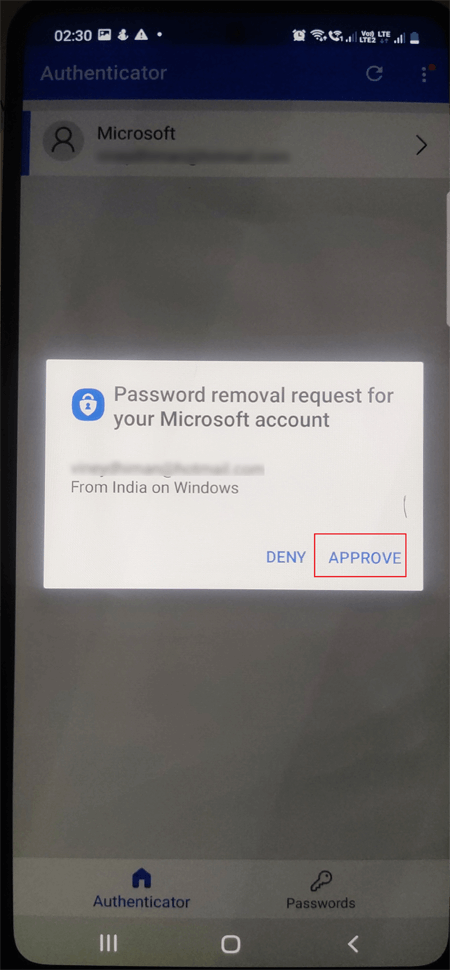 password removal request for your microsoft account