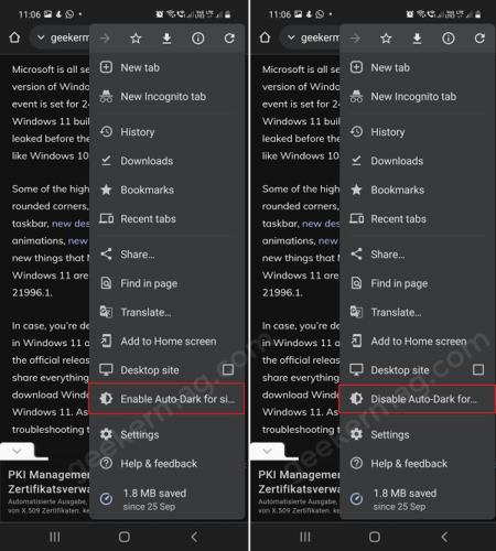 Enable|Disable Dark Theme for Specific Site in Google Chrome