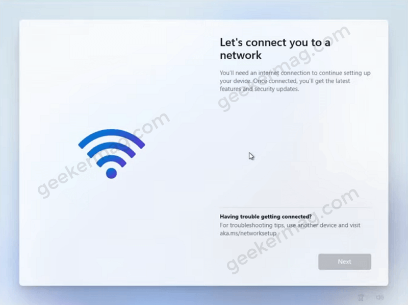 Let's connect you to network screen in windows 11 setup