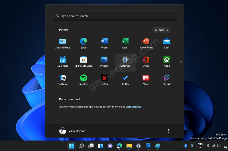 Launch Settings app in windows 11