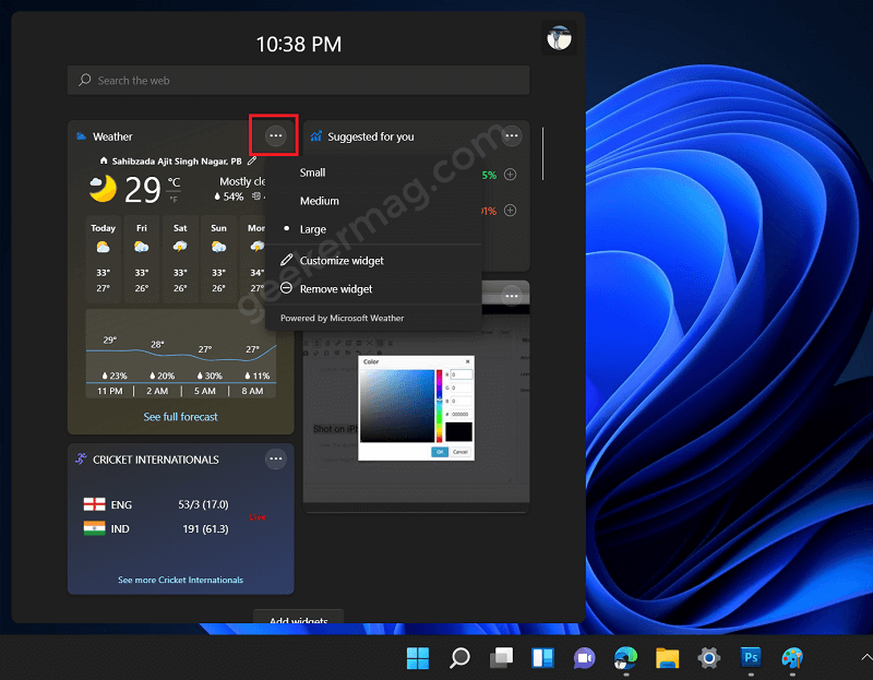change size of widgets in windows 11