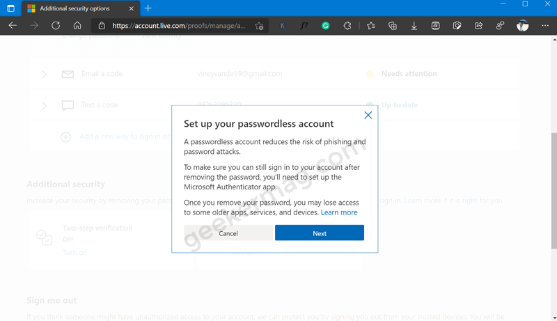 setup your passwordless account