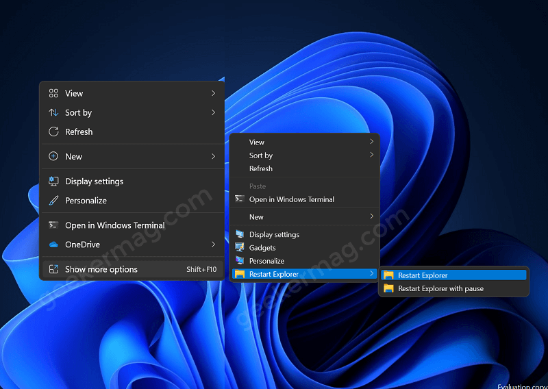 Restart Explorer option in Windows 11 Desktop Context menu