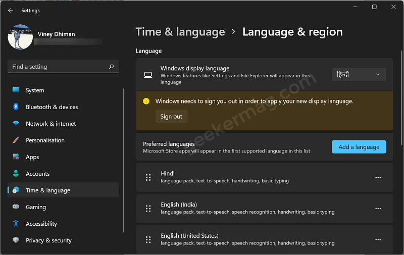 windows need to sign you out in order to apply your new display language in windows 11