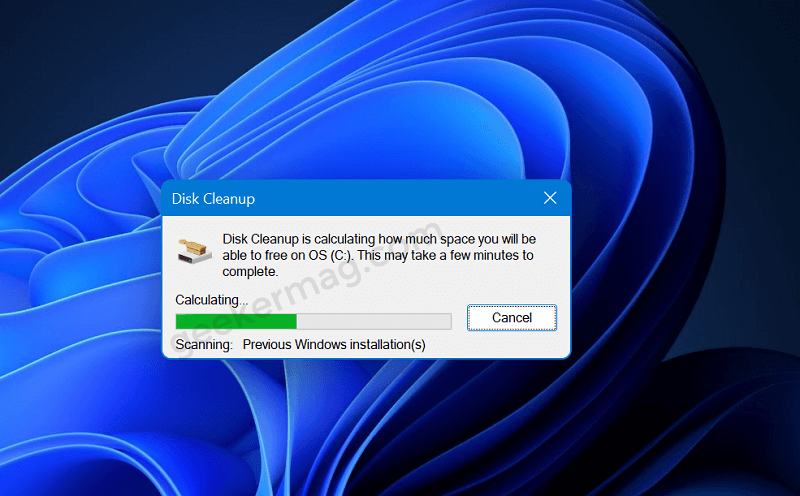 disk clean up scanning files and folders in windows 11