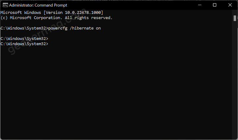 powercfg /hibernate on