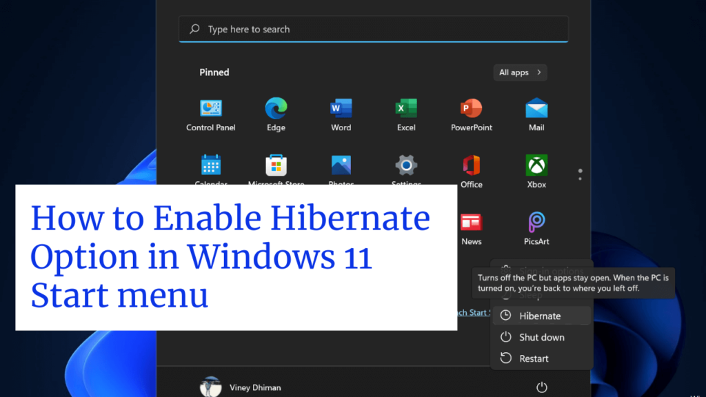 How to Enable Hibernate in Windows 11 Start Menu