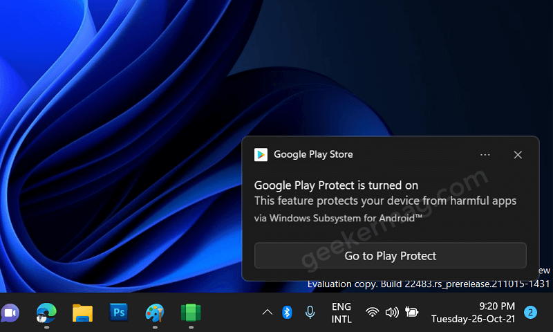 google play protect is turned on in windows 11