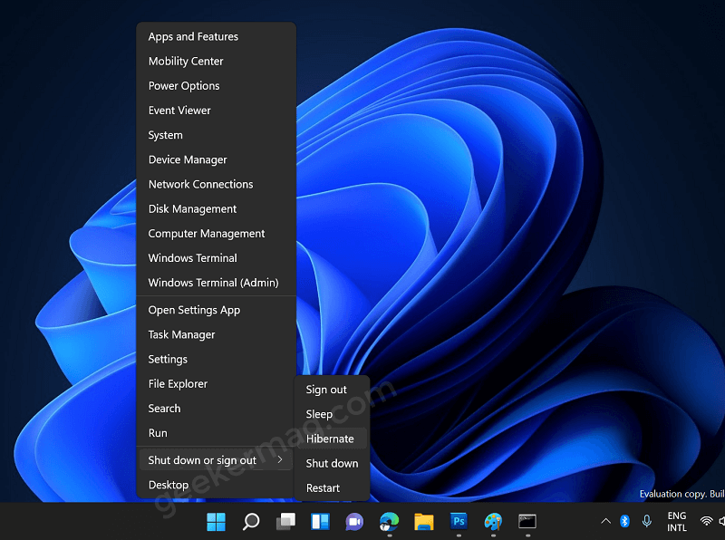 How to hibernate your pc in windows 11 using winx menu