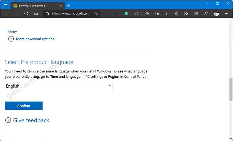 select the product language for windows 11 iso