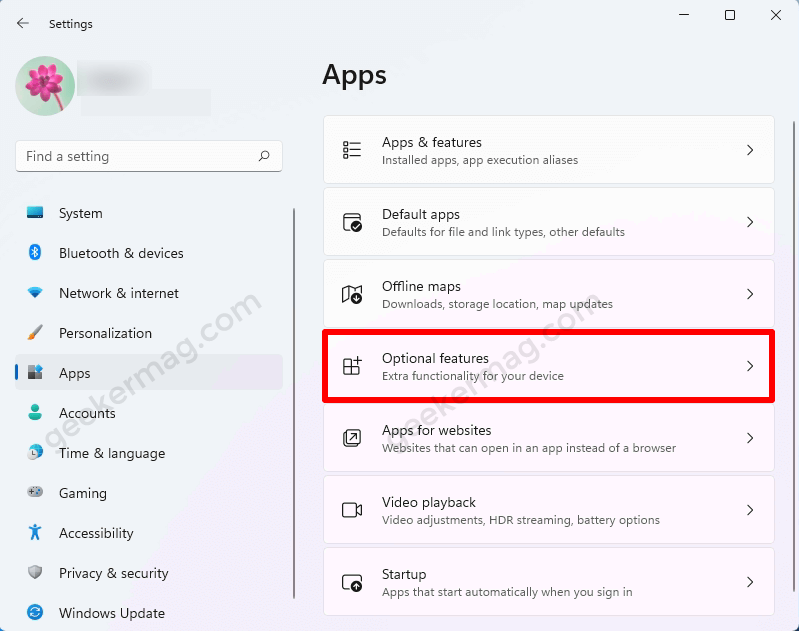 optional features in settings app in windows 11