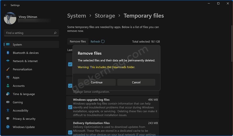 remove files option in windows 11